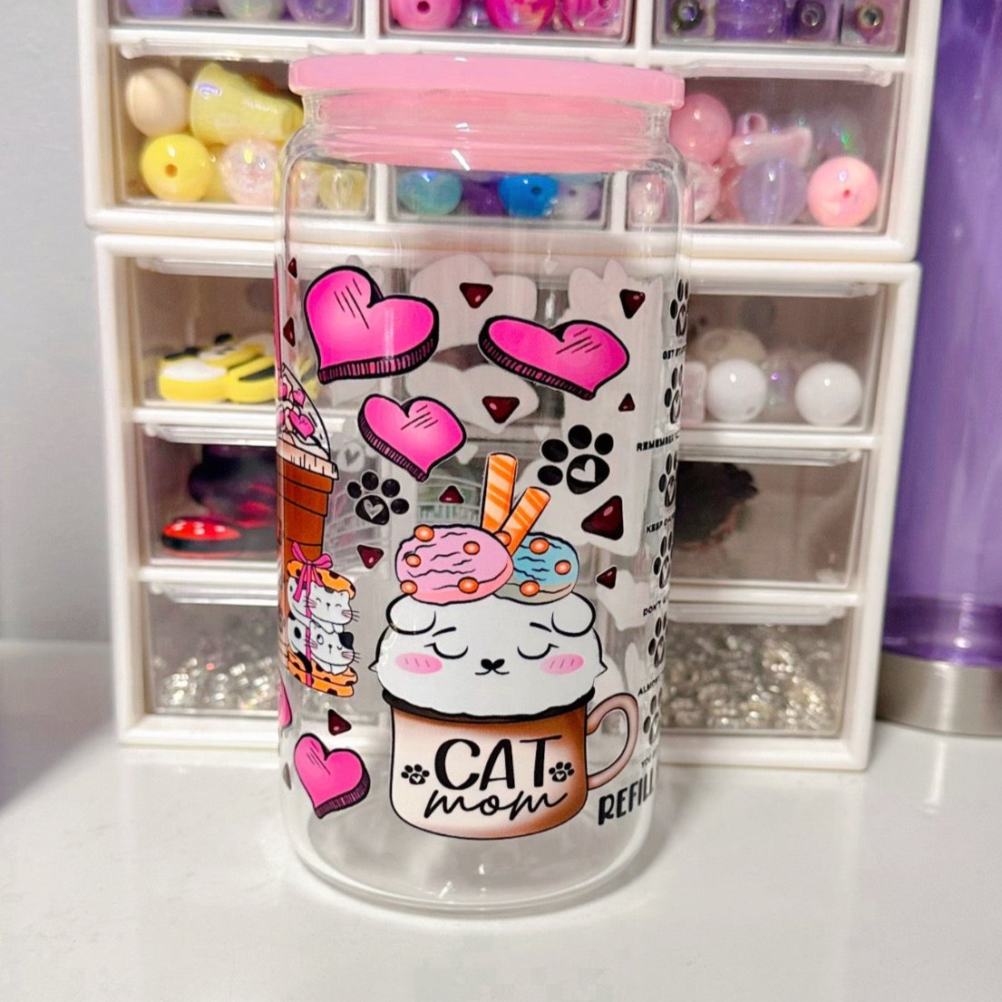 Cat Mom Glass Cup